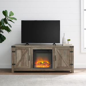 W58FPBDGW - 58" Rustic Modern Farmhouse Fireplace TV Stand Barnwood