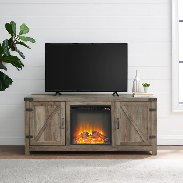 W58FPBDGW - 58" Rustic Modern Farmhouse Fireplace TV Stand Barnwood