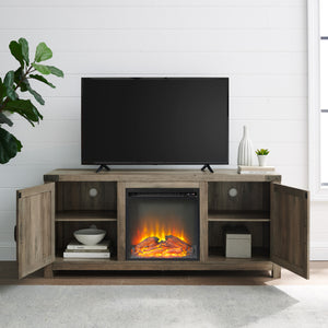 W58FPBDGW - 58" Rustic Modern Farmhouse Fireplace TV Stand Barnwood