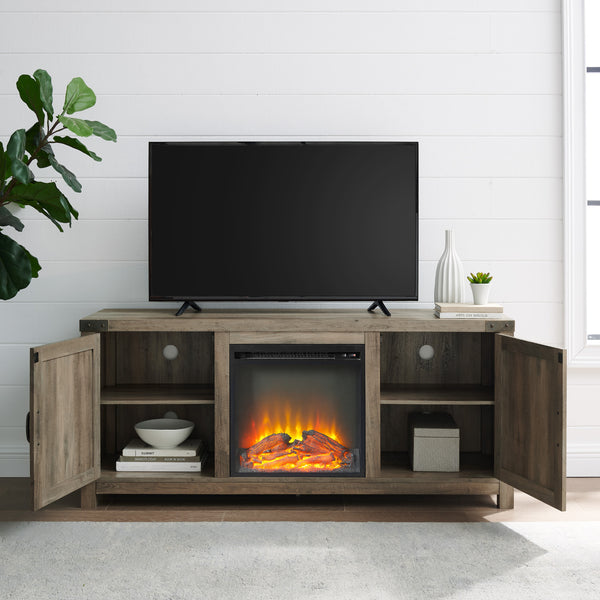 W58FPBDGW - 58" Rustic Modern Farmhouse Fireplace TV Stand Barnwood
