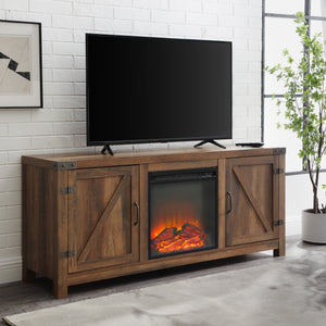 W58FPBDRO - 58" Rustic Modern Farmhouse Fireplace TV Stand Barnwood