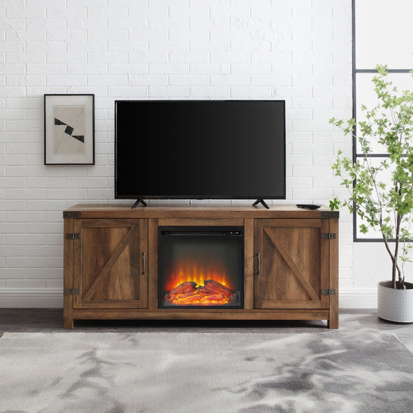 W58FPBDRO - 58" Rustic Modern Farmhouse Fireplace TV Stand Barnwood