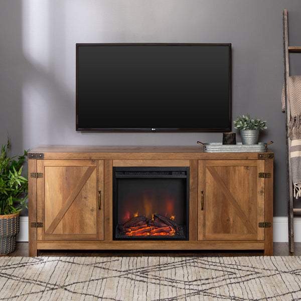 58" Rustic Modern Farmhouse Fireplace TV Stand Rustic Oak