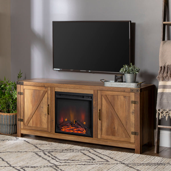58" Rustic Modern Farmhouse Fireplace TV Stand Rustic Oak