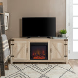 58" Rustic Modern Farmhouse Fireplace TV Stand White Oak