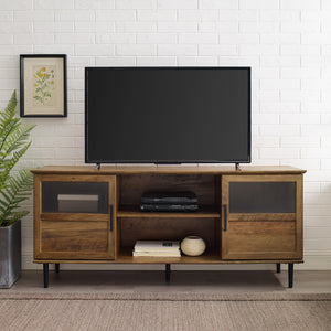 walker edison 58 glass wood split panel door tv console w58own2dsg w58own2dro w58own2ddw