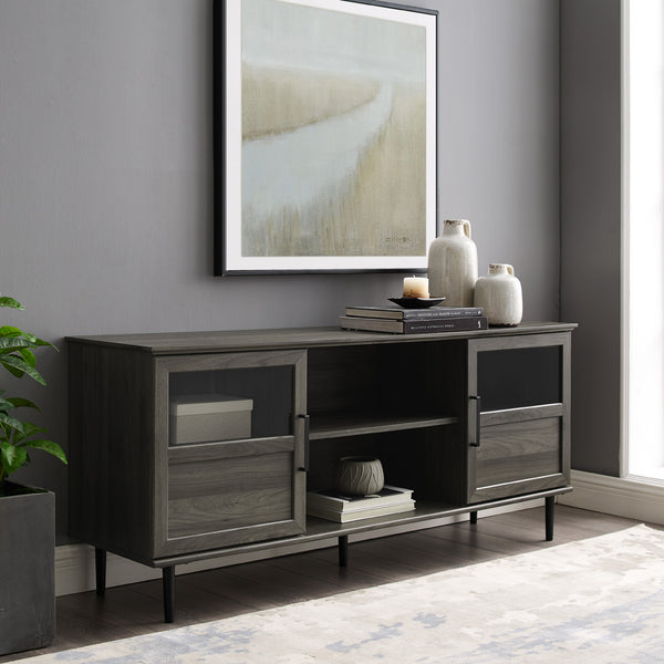 walker edison 58 glass wood split panel door tv console w58own2dsg w58own2dro w58own2ddw