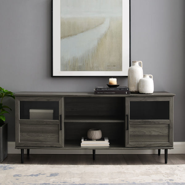 walker edison 58 glass wood split panel door tv console w58own2dsg w58own2dro w58own2ddw