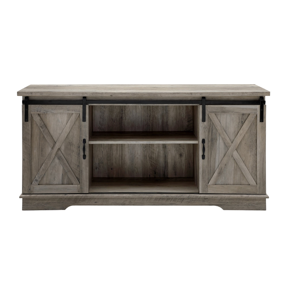58" Modern Farmhouse TV Stand Grey Wash