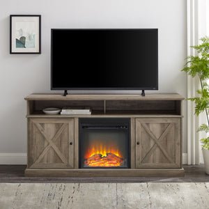 Cherrington 60" Tall Highboy Barn Door Fireplace TV Stand