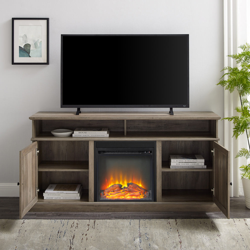 Cherrington 60" Tall Highboy Barn Door Fireplace TV Stand