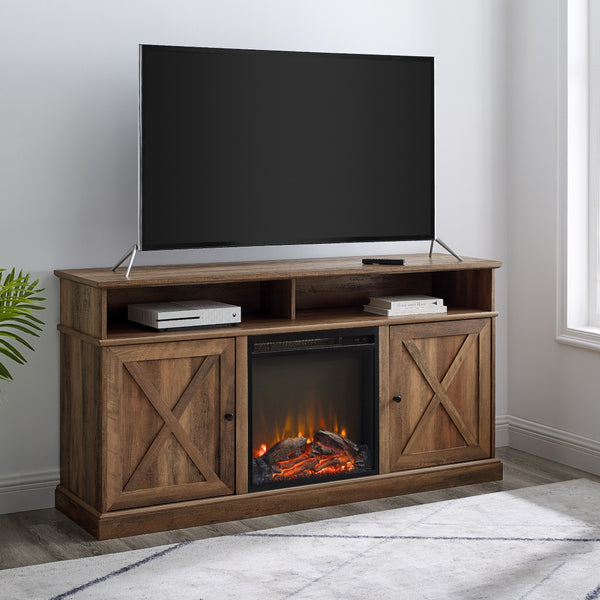 W60FPXDHBRO - Cherrington 60" Tall Highboy Barn Door Fireplace TV Stand