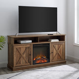 W60FPXDHBRO - Cherrington 60" Tall Highboy Barn Door Fireplace TV Stand