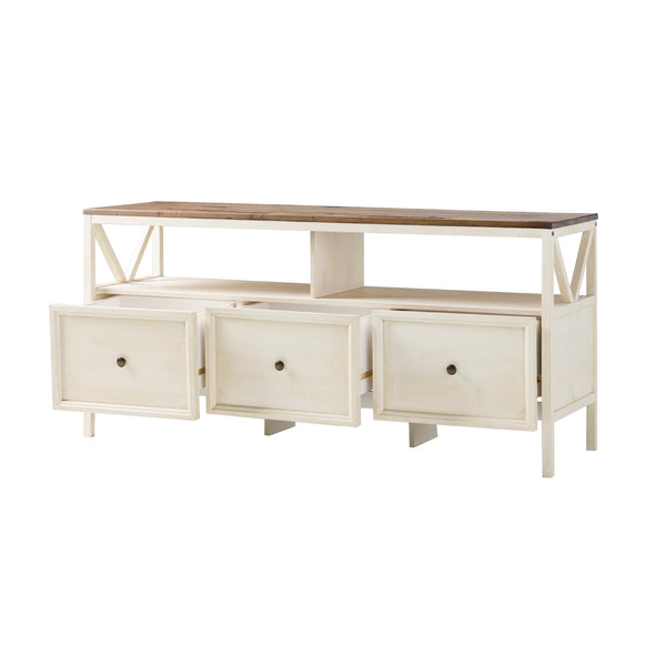 Walker Edison Natalee Farmhouse/Cottage 60" Distressed 3-Drawer TV Console W60NAT3DRWWR