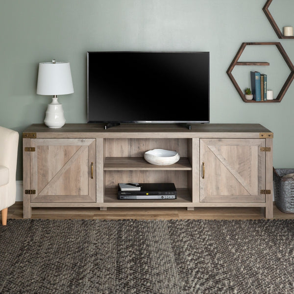 70" Modern Farmhouse TV Stand Grey Wash