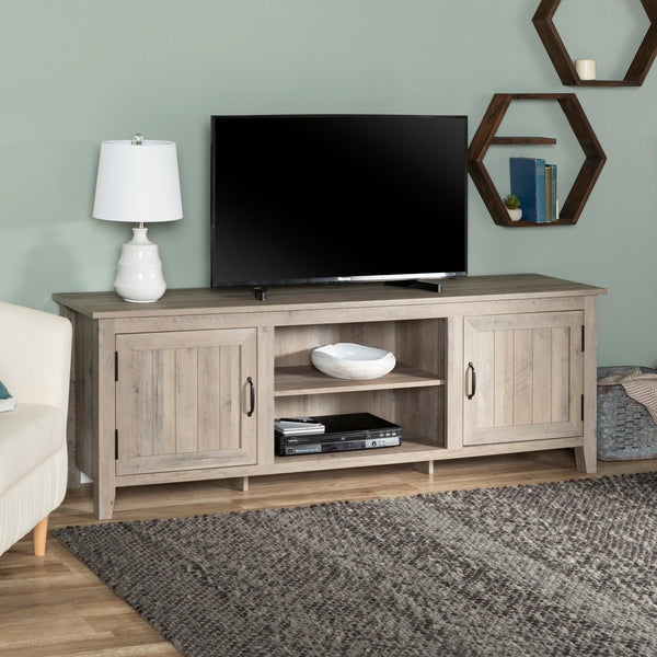 70" Modern Farmhouse Wood TV Stand Grey Wash