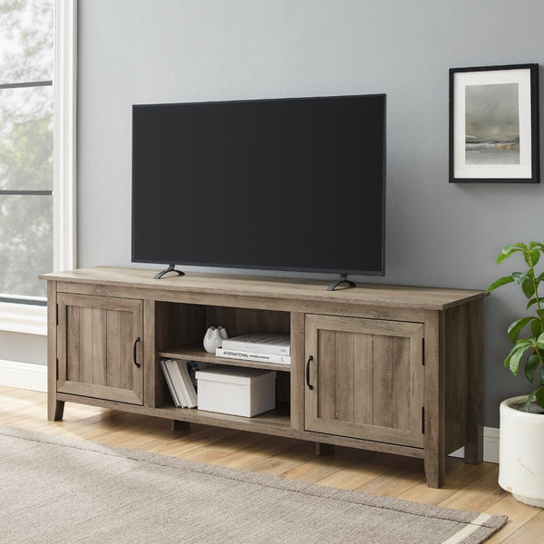 W70CS2DGW - 70" Modern Farmhouse Wood TV Stand Grey Wash