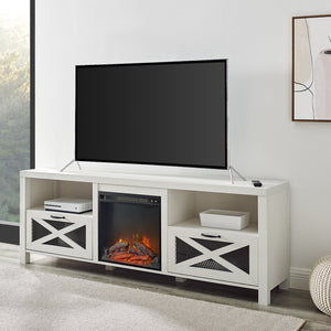 Farmhouse Drop Door Electric Fireplace TV Stand for TVs up to 80 Inches – Brushed White 