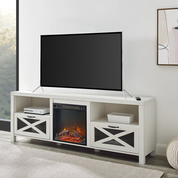 Farmhouse Drop Door Electric Fireplace TV Stand for TVs up to 80 Inches – Brushed White 