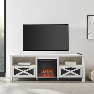 Farmhouse Drop Door Electric Fireplace TV Stand for TVs up to 80 Inches – Brushed White 