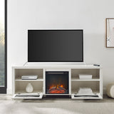 Farmhouse Drop Door Electric Fireplace TV Stand for TVs up to 80 Inches – Brushed White 