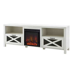 Farmhouse Drop Door Electric Fireplace TV Stand for TVs up to 80 Inches – Brushed White 