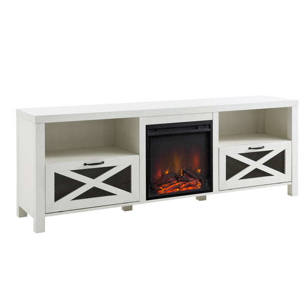 Farmhouse Drop Door Electric Fireplace TV Stand for TVs up to 80 Inches – Brushed White 