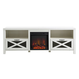 Farmhouse Drop Door Electric Fireplace TV Stand for TVs up to 80 Inches – Brushed White 