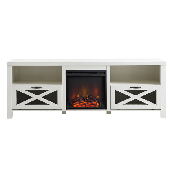 Farmhouse Drop Door Electric Fireplace TV Stand for TVs up to 80 Inches – Brushed White 