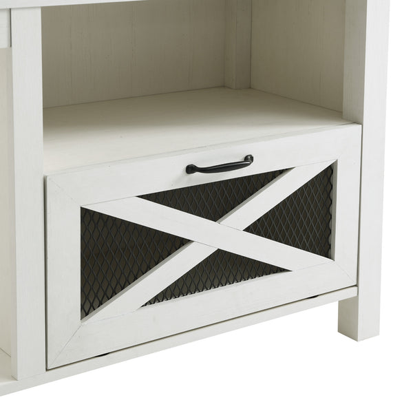 Farmhouse Drop Door Electric Fireplace TV Stand for TVs up to 80 Inches – Brushed White 