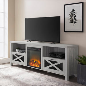 70" Rustic Farmhouse Fireplace TV Stand - Stone Grey 