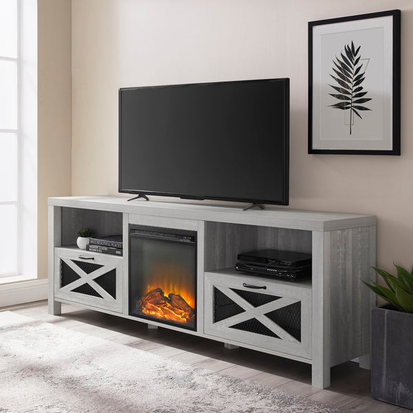 70" Rustic Farmhouse Fireplace TV Stand - Stone Grey 