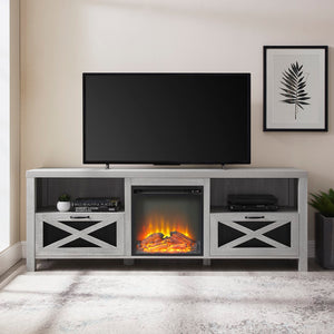 70" Rustic Farmhouse Fireplace TV Stand - Stone Grey 
