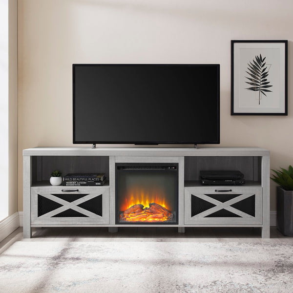 70" Rustic Farmhouse Fireplace TV Stand - Stone Grey 