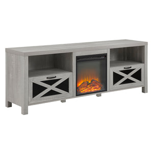 70" Rustic Farmhouse Fireplace TV Stand - Stone Grey 