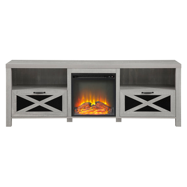 70" Rustic Farmhouse Fireplace TV Stand - Stone Grey 