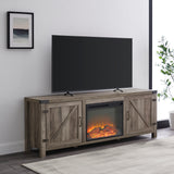 Walker Edison Farmhouse Barn Door Fireplace TV Stand for TVs up to 80” XIIXRZ W70FPBDSDGW