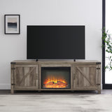 Walker Edison Farmhouse Barn Door Fireplace TV Stand for TVs up to 80” XIIXRZ W70FPBDSDGW