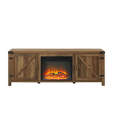 Walker Edison Farmhouse Barn Door Fireplace TV Stand for TVs up to 80” XIIXRZ W70FPBDSDRO