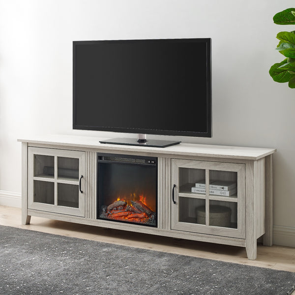 70" Glass Door Fireplace TV Console