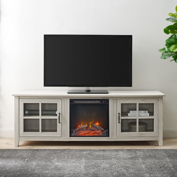 70" Glass Door Fireplace TV Console