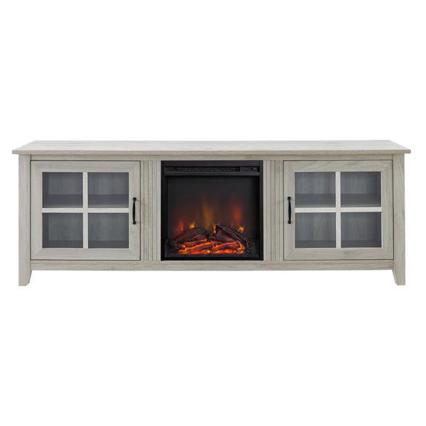 70" Glass Door Fireplace TV Console