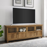 walker edison goodwin 70 tv console with glass and wood 4 panel doors