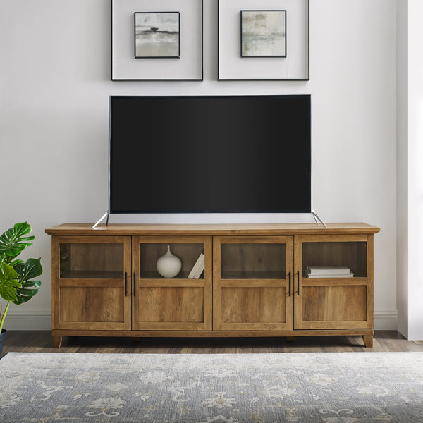 walker edison goodwin 70 tv console with glass and wood 4 panel doors