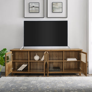 walker edison goodwin 70 tv console with glass and wood 4 panel doors