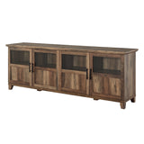 walker edison goodwin 70 tv console with glass and wood 4 panel doors
