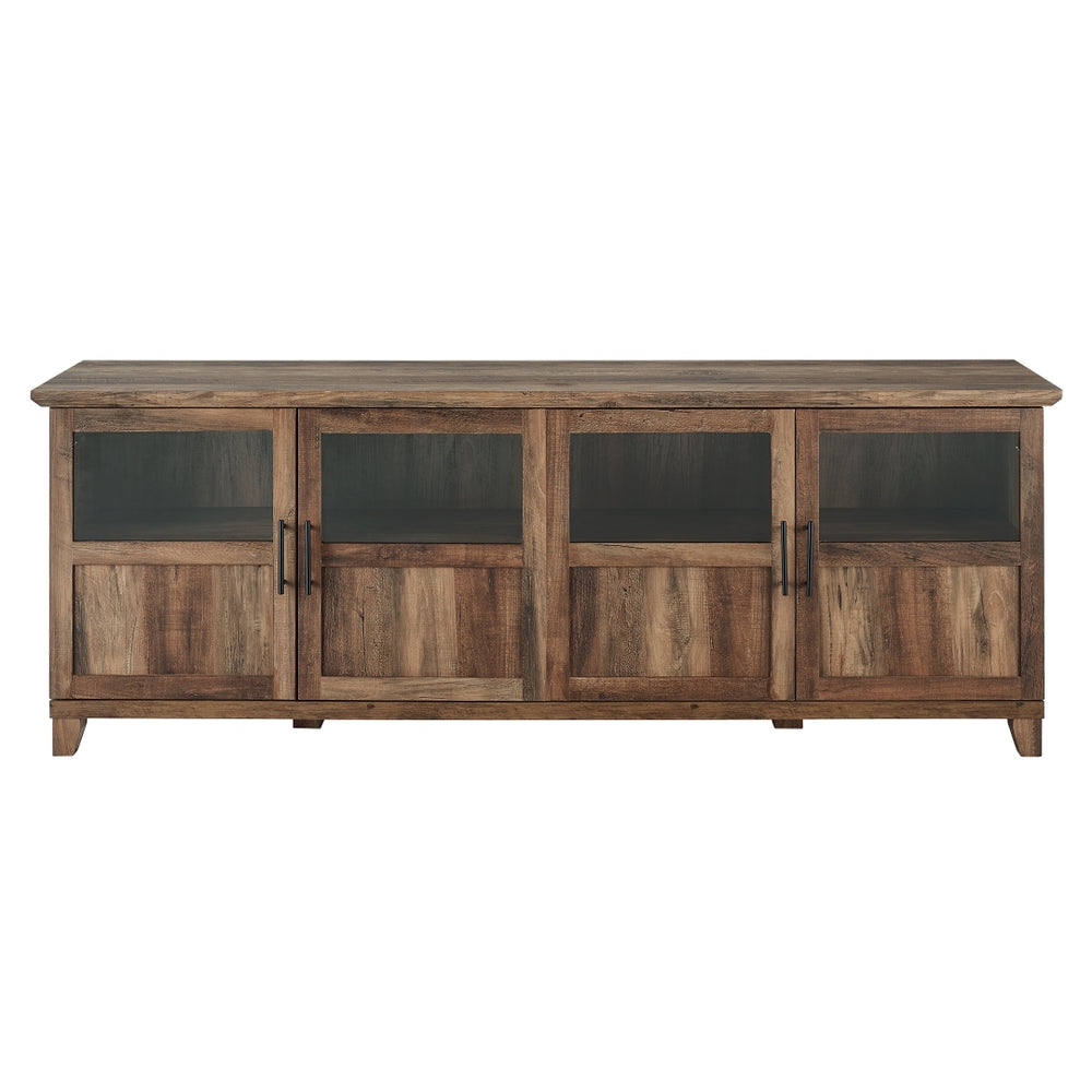 walker edison goodwin 70 tv console with glass and wood 4 panel doors