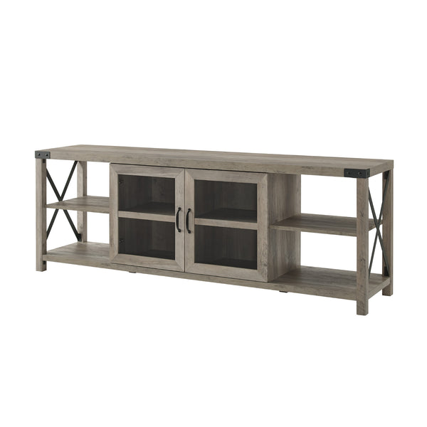 70" Farmhouse Metal X TV Stand Grey Wash