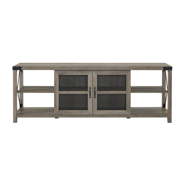 70" Farmhouse Metal X TV Stand Grey Wash