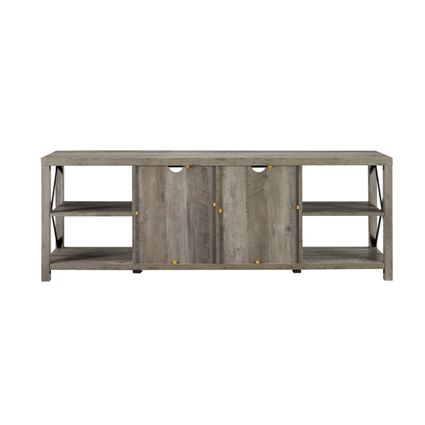 70" Farmhouse Metal X TV Stand Grey Wash